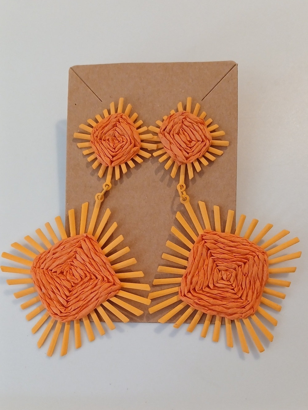 Fashion Jewelry Orange Raffia Sunburst Drop Earrings